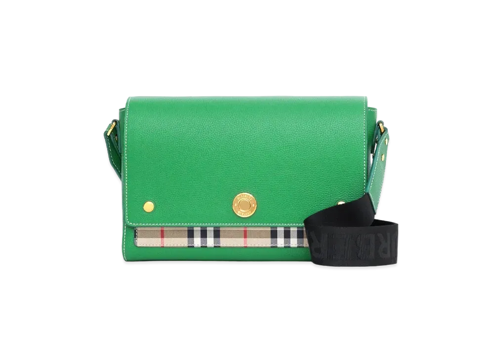 BURBERRY Leather & Vintage Check Note Crossbody Bag "Ivy Green"