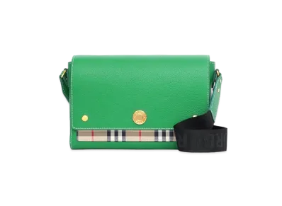 BURBERRY Leather & Vintage Check Note Crossbody Bag "Ivy Green"