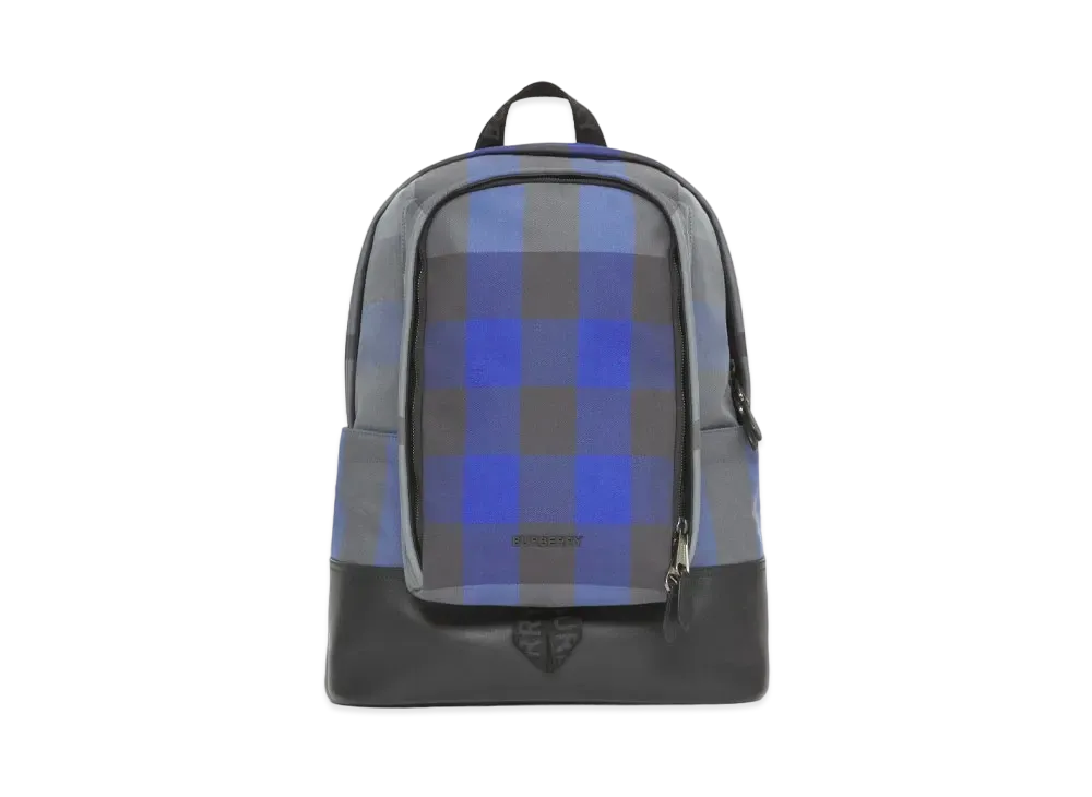 BURBERRY Large Check Cotton Canvas & Leather Backpack "Oceanic Blue"