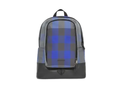 BURBERRY Large Check Cotton Canvas & Leather Backpack "Oceanic Blue"