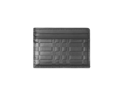 BURBERRY Embossed Check Leather Card Case "Black"