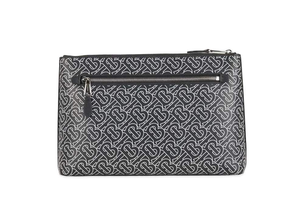 BURBERRY Monogram Print Leather Zip Porch "Black/White"