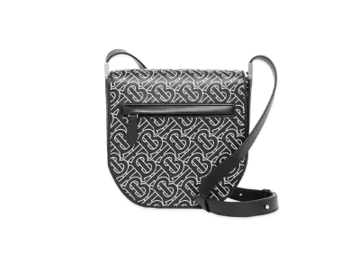 BURBERRY Mini Monogram Printed Leather Olympia Cross Body Bag "Black/White"