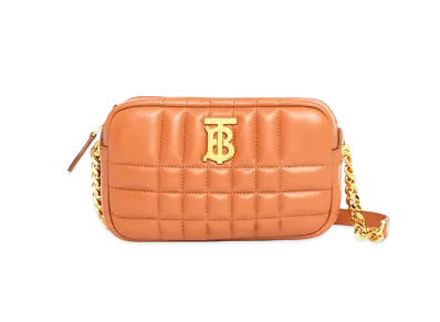 BURBERRY Mini-Quilted Lambskin Lola Camera Bag "Maple Brown"