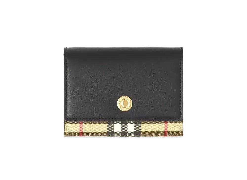 BURBERRY Small Check E Canvas & Leather Folding Wallet "Black"