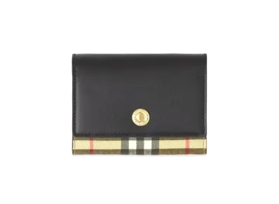 BURBERRY Small Check E Canvas & Leather Folding Wallet "Black"