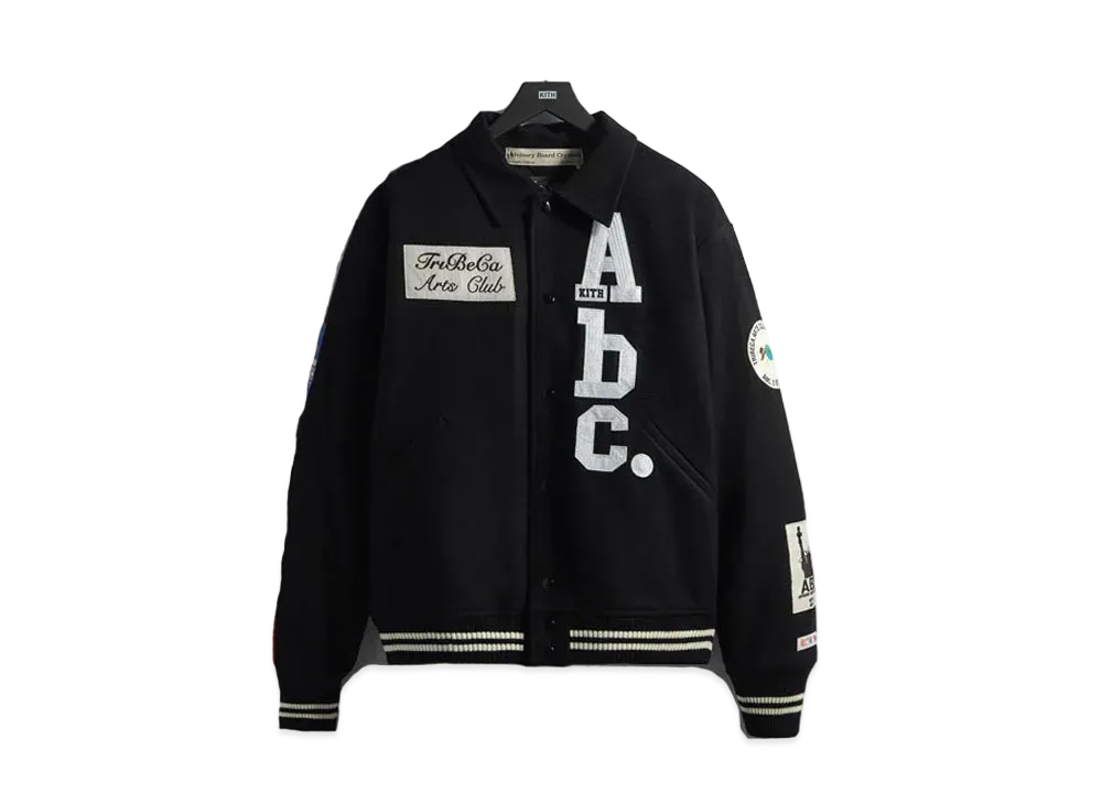 キス x アドバイザリ ボード クリスタルズ トライベッカ アート クラブ バーシティ ジャケット "アントラシート ブラック"
