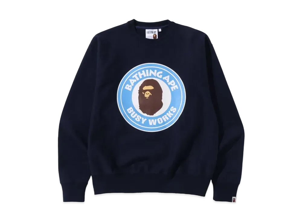 A BATHING APE CLASSIC BUSY WORKS RELAXED FIT CREWNECK "Navy"