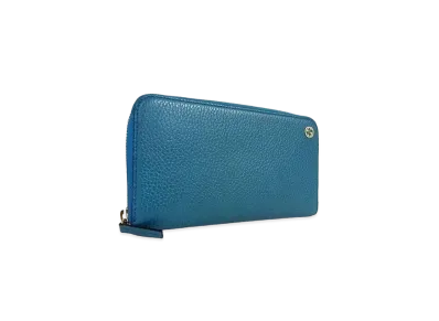 GUCCI Interlocking G Leather Round Zip Wallet "Turquoise"