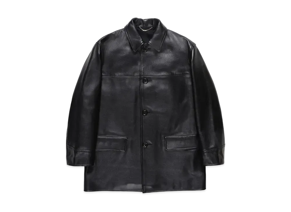 WACKO MARIA LEATHER CAR COAT "Black"