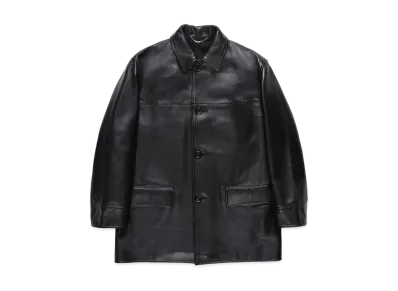 WACKO MARIA LEATHER CAR COAT "Black"