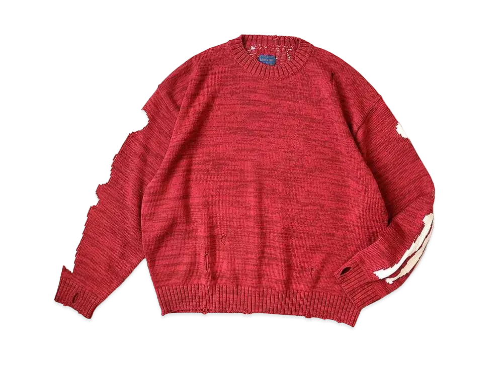KAPITAL 5G COTTON KNIT BONE CREWS WEATER "Red"