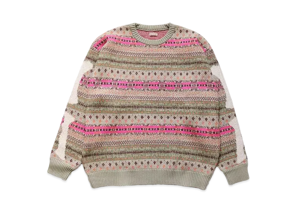 KAPITAL 7G WOOL FAIRISLE BONE CREWS WEATER "Gray Beige"