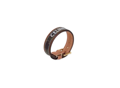 CELINE Triomphe Canvas Leather Bracelet "Gold/Tan"