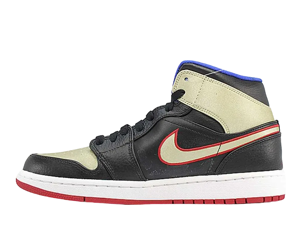 ナイキ エアジョーダン1 ミッド "ブラック/ジムレッド-メタリックゴールド"