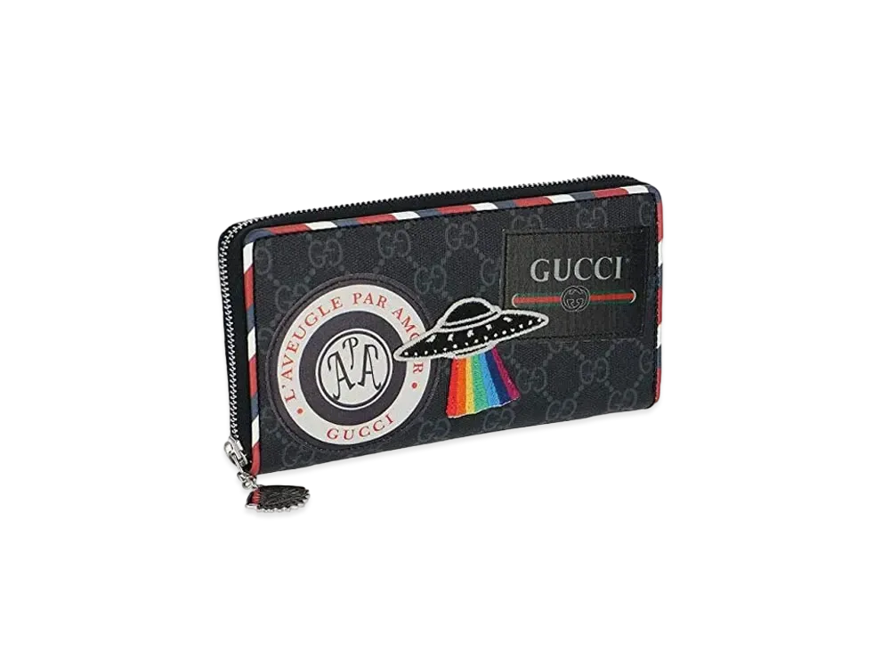 GUCCI Night Courrier GG Supreme Zip Around Wallet "Black"