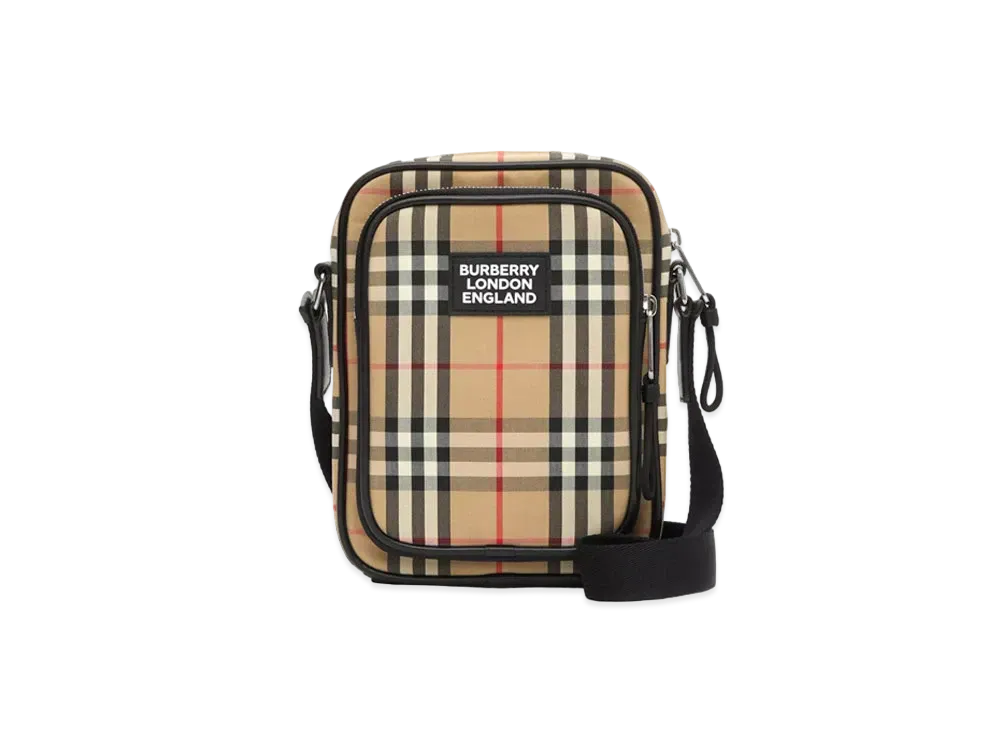 バーバリー ヴィンテージチェック＆レザー クロスボディバッグ "アーカイブベージュ" 80233811