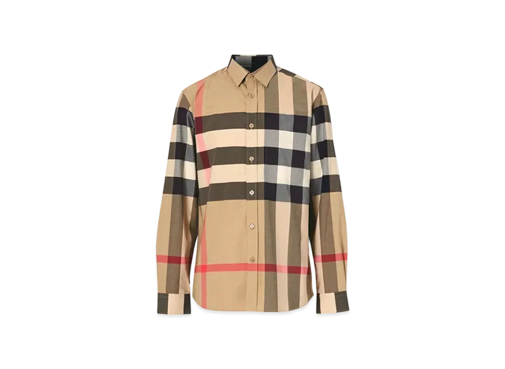 バーバリー チェック ストレッチコットンポプリン シャツ "アーカイブベージュ"