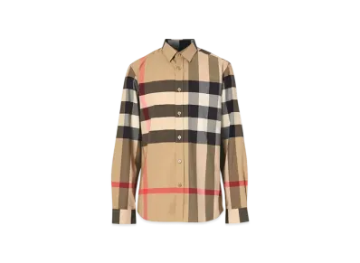 BURBERRY Check Stretch Cotton Poplin Shirt "Archive Beige"