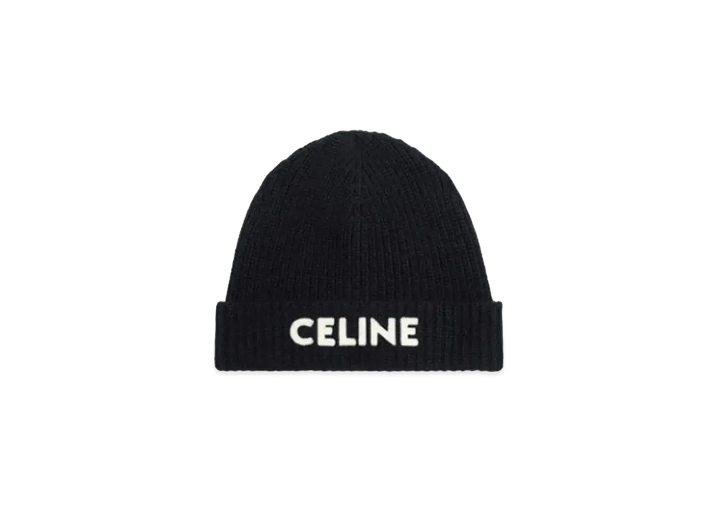 CELINE Embroidered Knit Wool Beanie "Black"