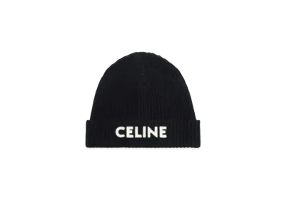 CELINE Embroidered Knit Wool Beanie "Black"