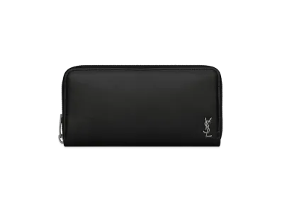 SAINT LAURENT Tiny Cassandre Zip-Around Wallet In Matte Leather "Black"