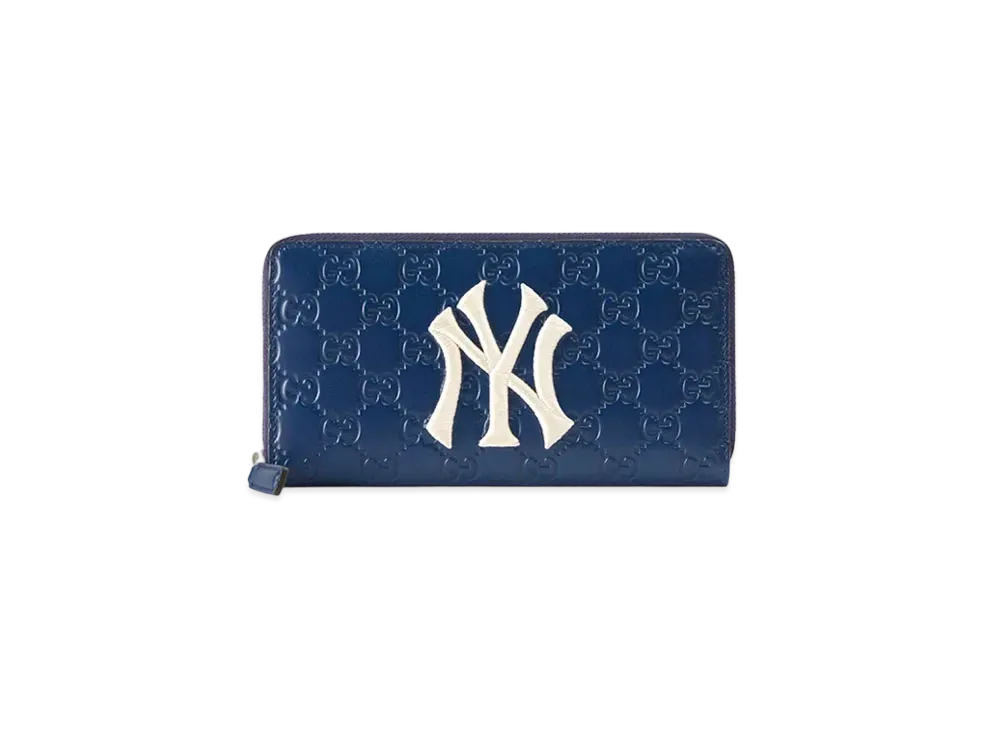 GUCCI x NY Yankees Guccissima Zip Around Wallet "Blue"