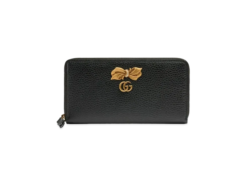GUCCI GG Marmont Bow Leather Zip Around Wallet "Black"