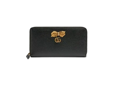 GUCCI GG Marmont Bow Leather Zip Around Wallet "Black"