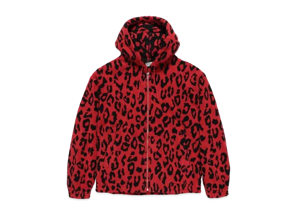 WACKO MARIA LEOPARD JACQUARD ZIP HOODED JACKET "Red"