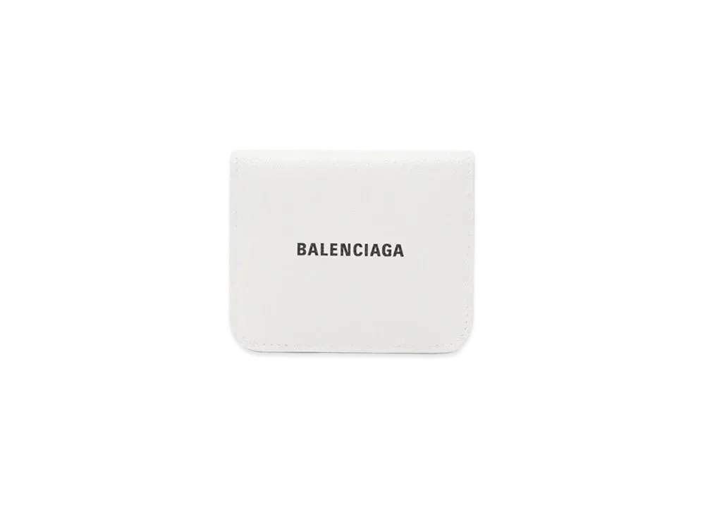 BALENCIAGA Cash Flap Coin And Card Holder Grained Calfskin "White"