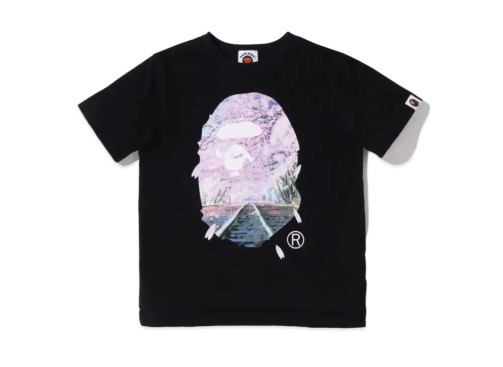 A BATHING APE SAKURA PHOTO APE HEAD TEE KIDS "Black"