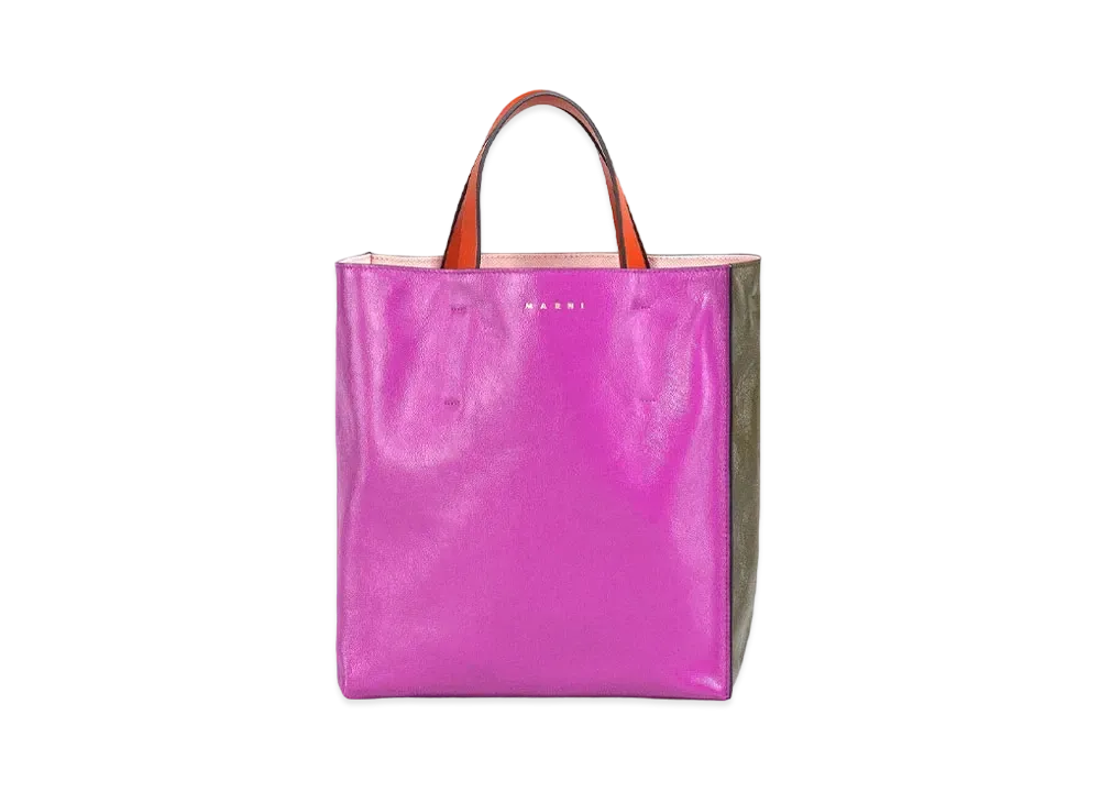 Marni Pink Green Red Tumbled Leather Museo Soft Bag "Orchid"