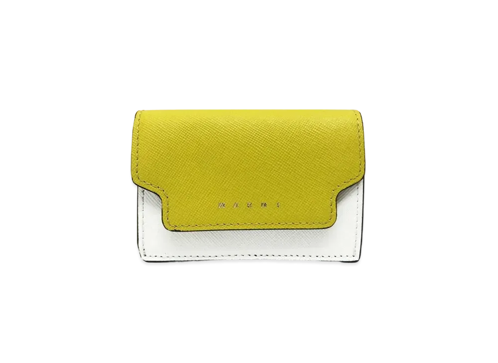Marni Tone On Tone Yellow And White Tri-Fold Saffiano Leather Wallet "Light Topaz/Lily White/Acid"