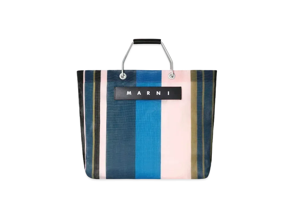 Marni Flower Cafe Stripe Bag "Night Blue"