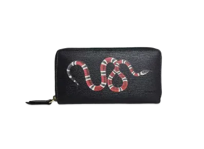 GUCCI Kingsnake Print Zip Around Wallet "Black"