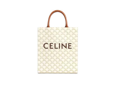 CELINE Small Cabas Vertical In Triomphe Canvas and Calfskin "White"