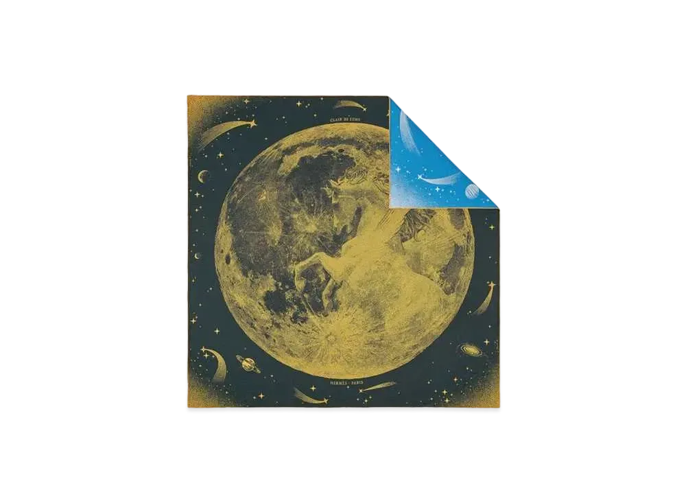 エルメス ダブルフェイス カレ 90 クレール・ドゥ・リュンヌ "ノワール/ジョーヌドール/ブルー" H903795S 08