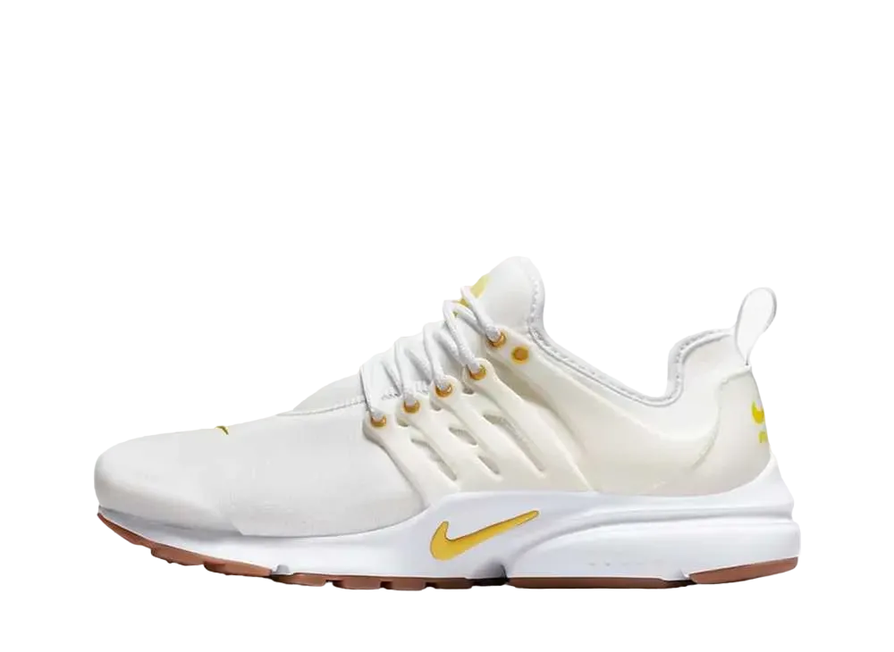 ナイキ ウィメンズ エア プレスト "ホワイト/サミット ホワイト/ガム ミディアム ブラウン/ビビッド サルファー"