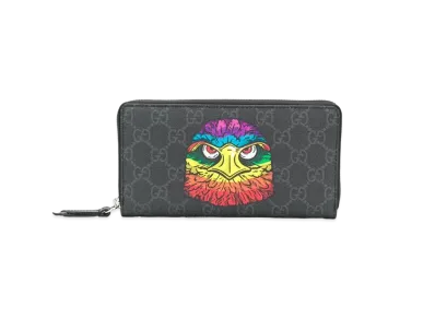 GUCCI Bestiary Eagle Print GG Supreme Zip Around Wallet "Black"