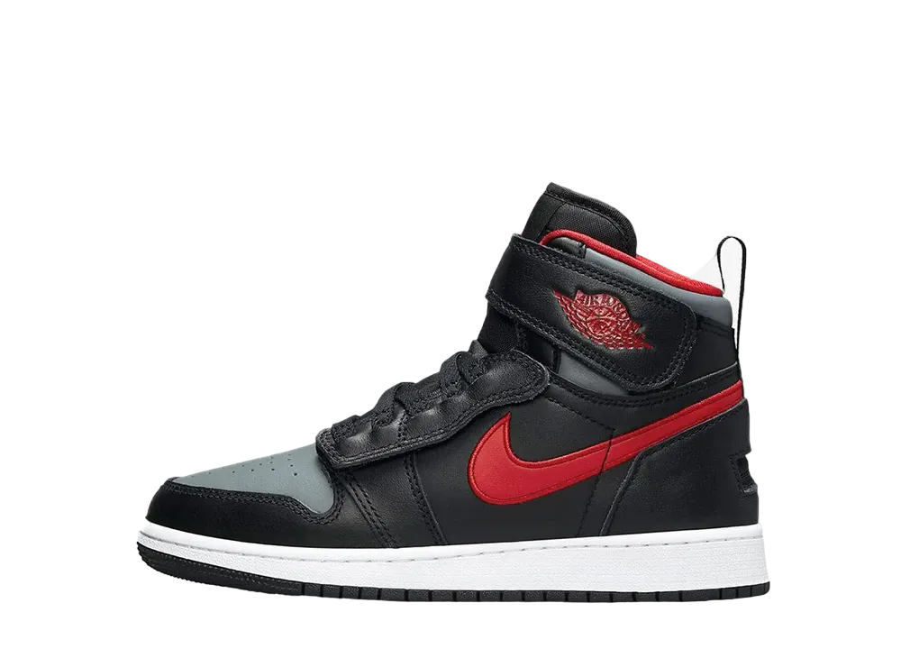ナイキ GS エアジョーダン1 ハイ フライイーズ "ブラック/スモークグレー/ホワイト/ジムレッド"