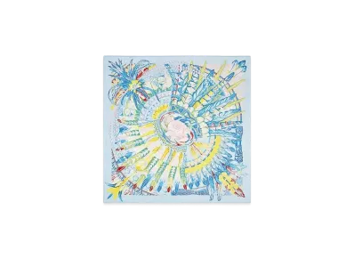 Hermes Danse Pacifique Scarf 90 "Bleu Ciel/Vert/Jaune Vif"
