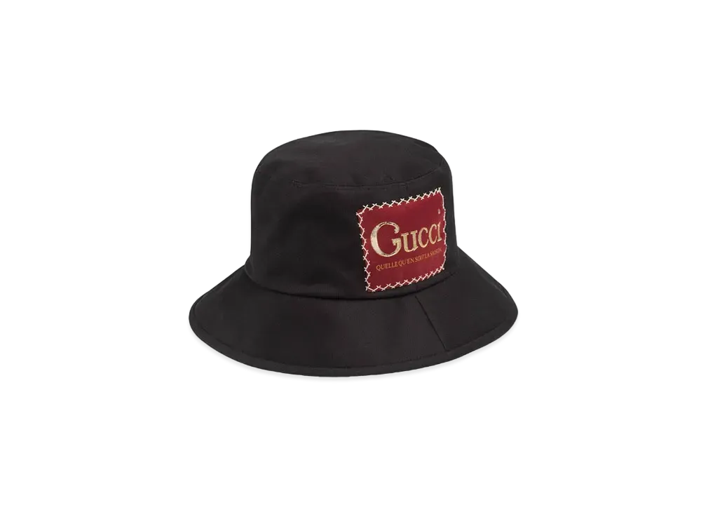グッチ ラベル付き コットン フェドラ ハット "ブラック" 627174 4HK02 1000