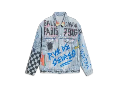 BALENCIAGA Graffiti Denim Jacket 2018 "Light Indigo"