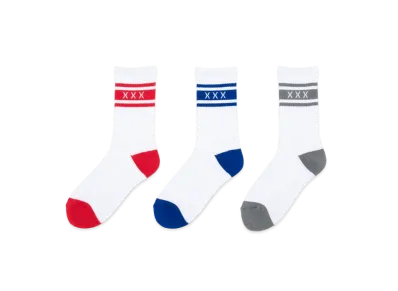 GOD SELECTION XXX SOCKS (3PIECE 1PACK) GX-A22-SO-03 "White x Red/White x Blue/White x Gray"