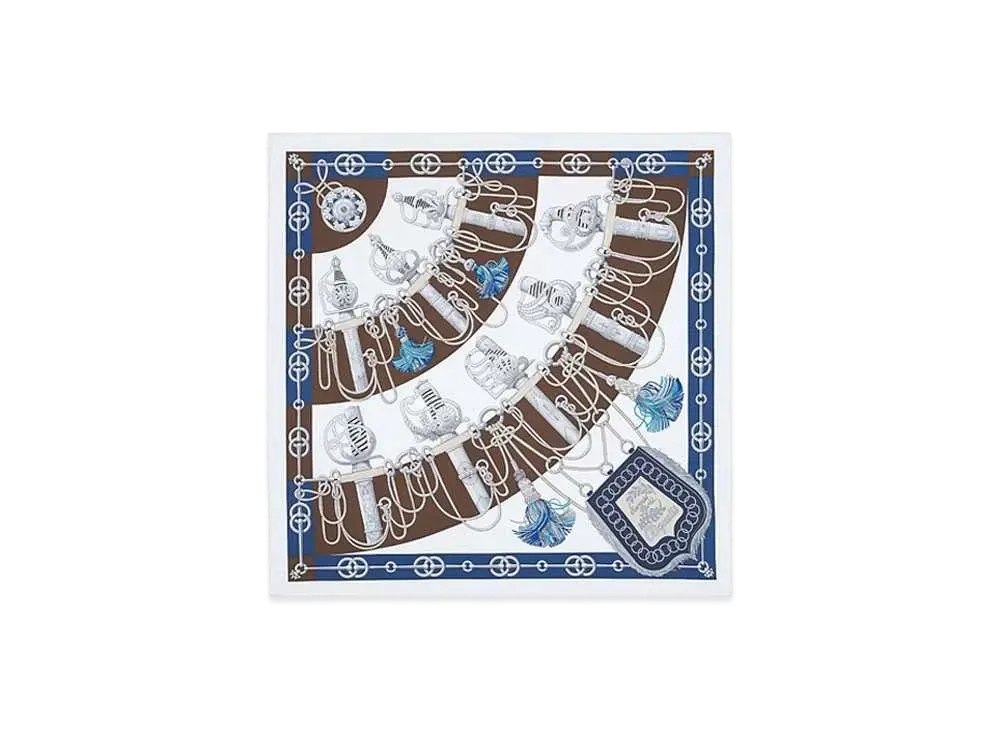 Hermes Cliquetis Scarf 90 "Blanc/Marine/Ebene"