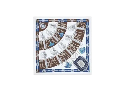Hermes Cliquetis Scarf 90 "Blanc/Marine/Ebene"