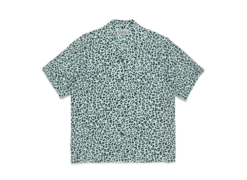WACKO MARIA LEOPARD OPEN COLLAR SHIRT "Blue"