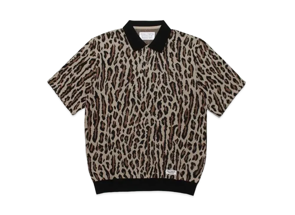 WACKO MARIA LEOPARD KNIT JAQUARD POLO SHIRT "Beige"