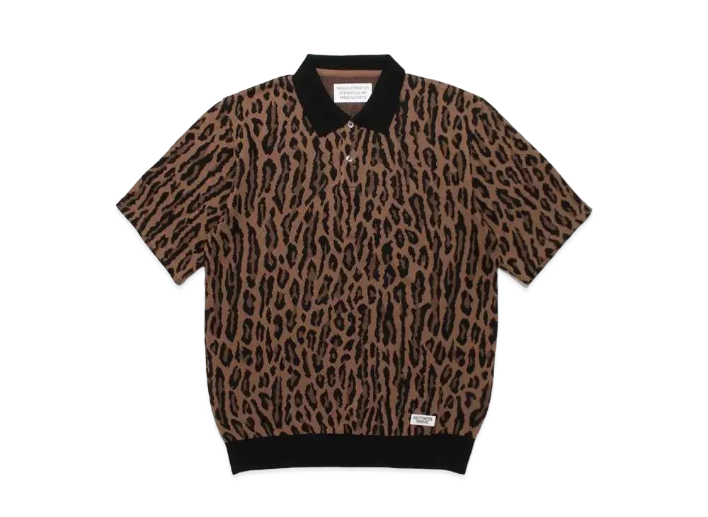 WACKO MARIA LEOPARD KNIT JAQUARD POLO SHIRT "Brown"
